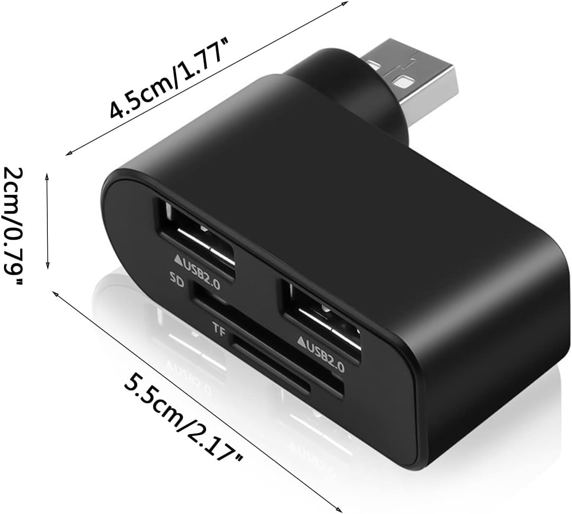 4-in-1 USB 2.0 Rotating Hub & Card Reader Dock – Black