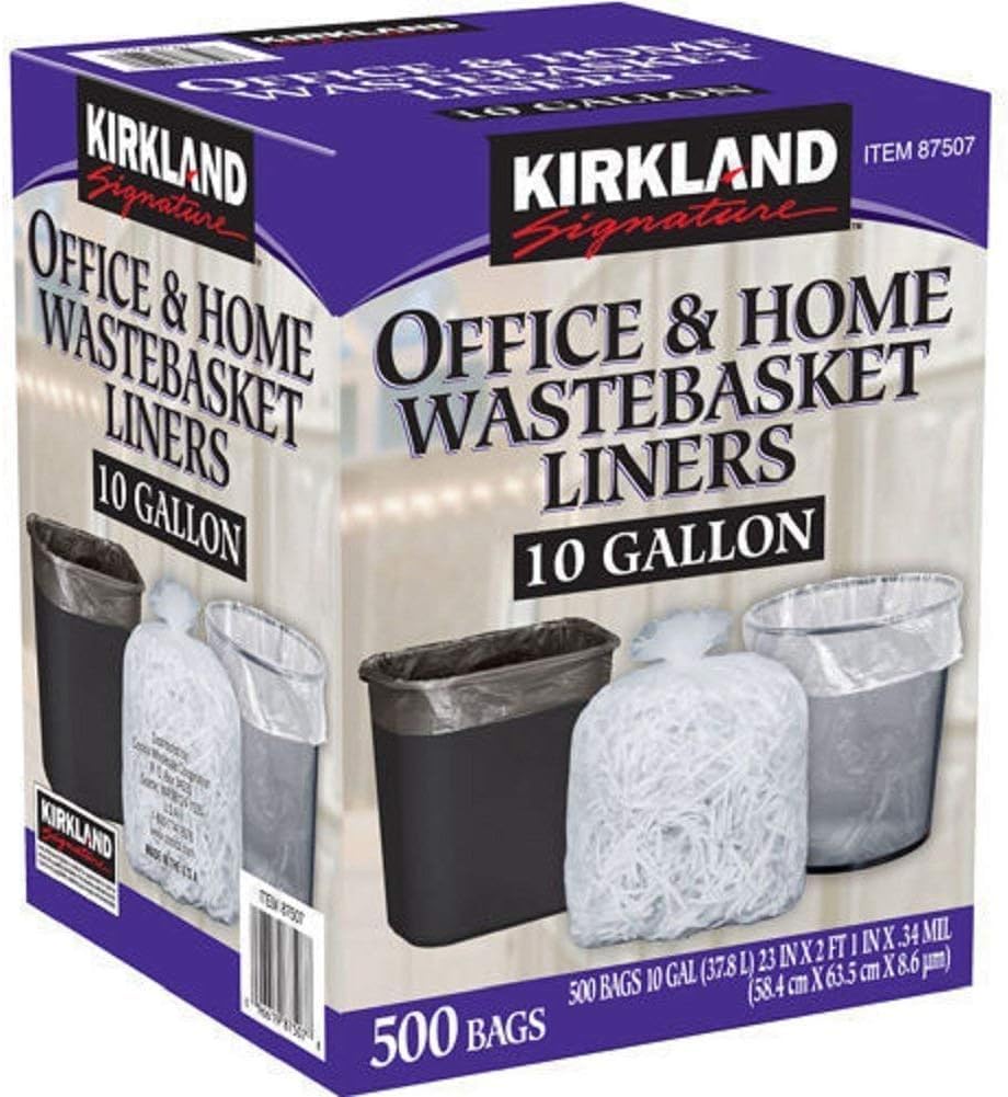Kirkland Signature 10 Gallon Clear Trash Bags, 500 Count