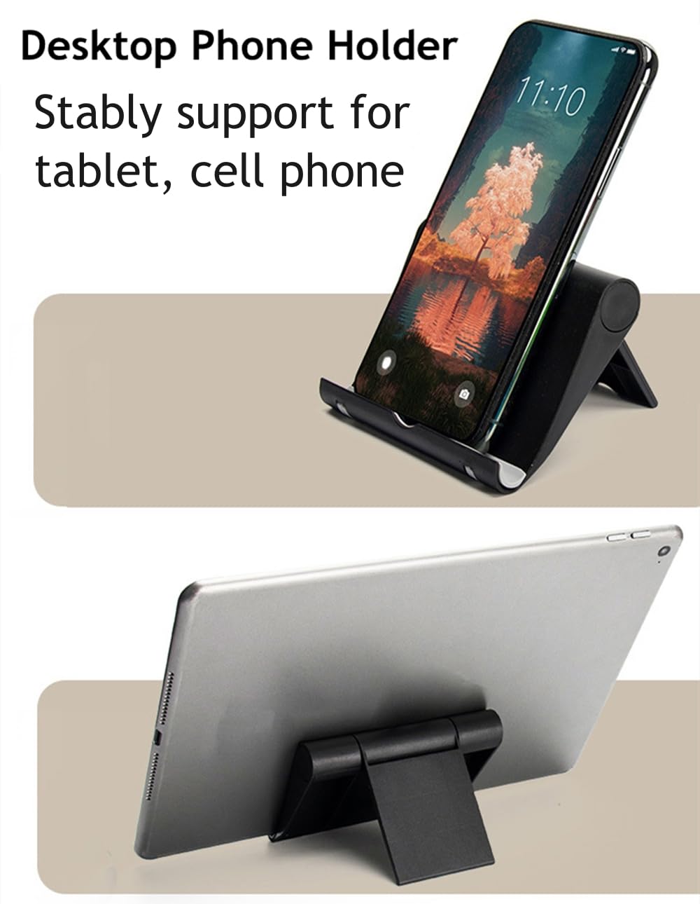 JUSDIQIR Foldable Phone & Tablet Stand for Desk – Black