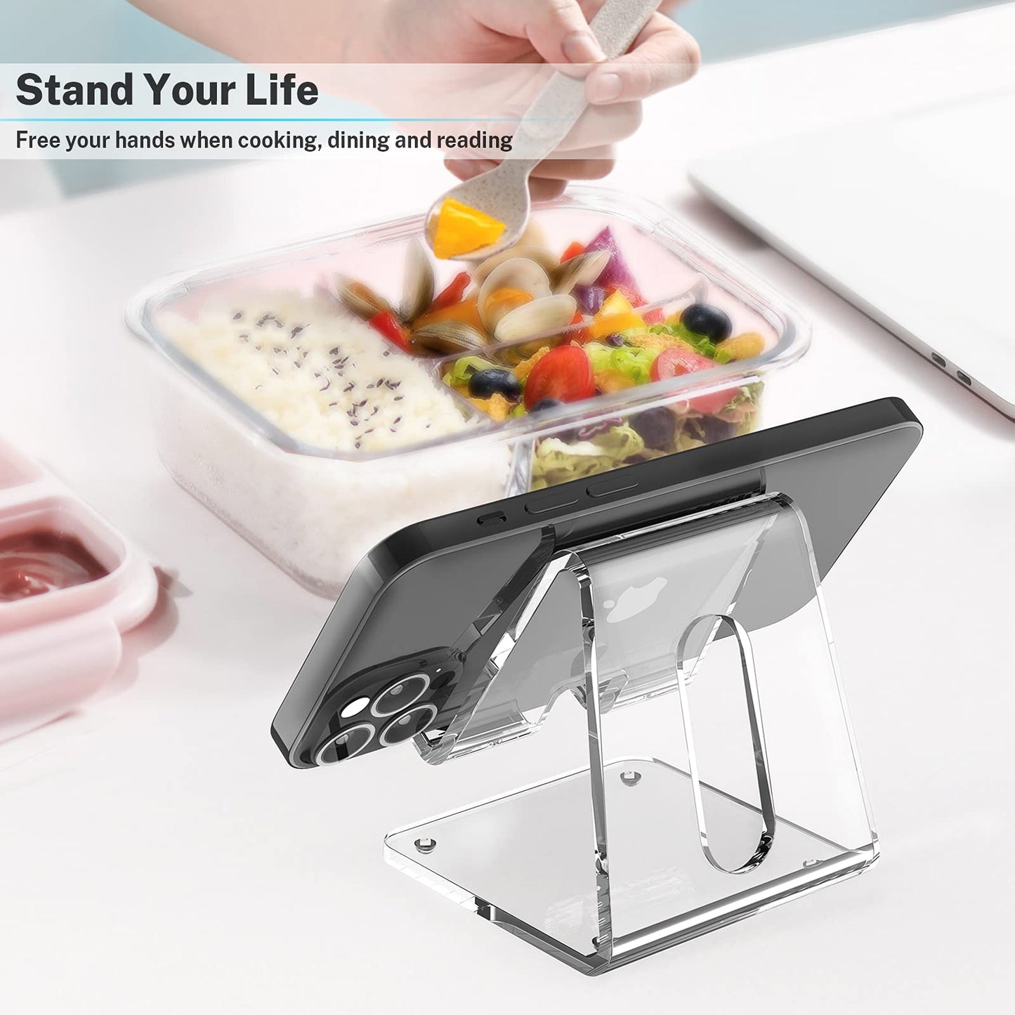 Crpich Acrylic Clear Phone Stand for Desk, Universal Compatible