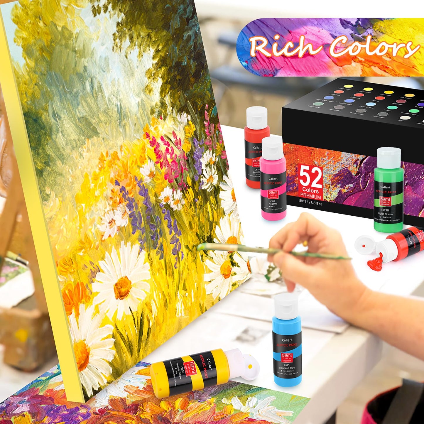 Caliart 52-Color Acrylic Paint Set with Brushes