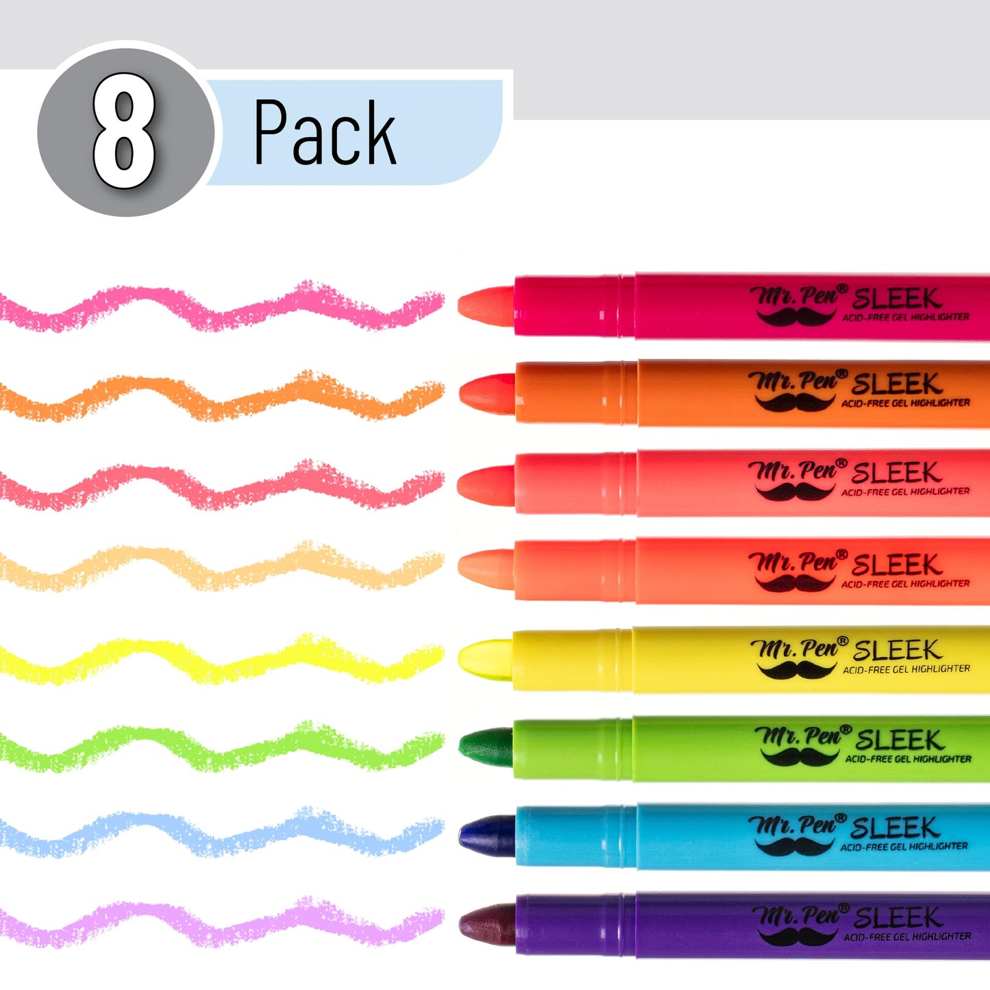 Mr. Pen No Bleed Gel Highlighters – 8 Pack