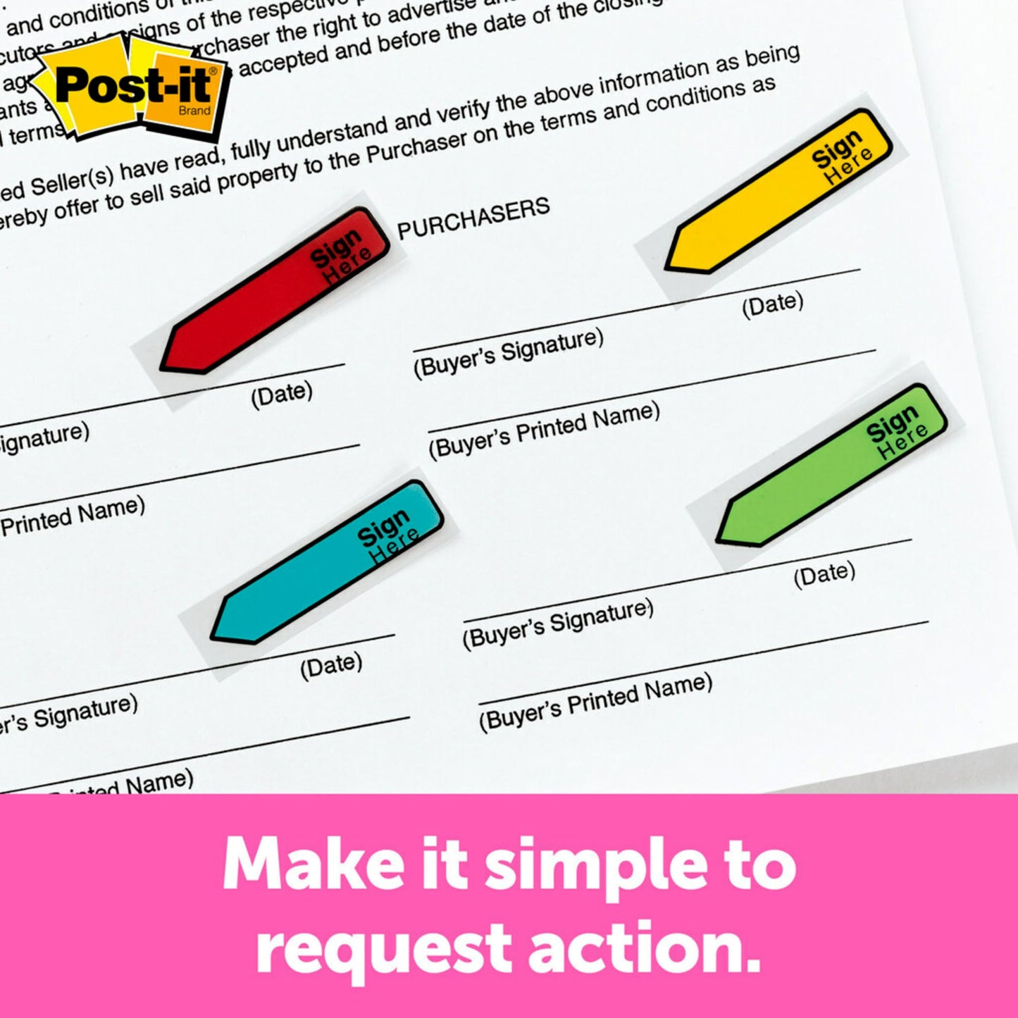 Post-it “Sign Here” Message Flags – 4 Dispensers, Assorted Colors