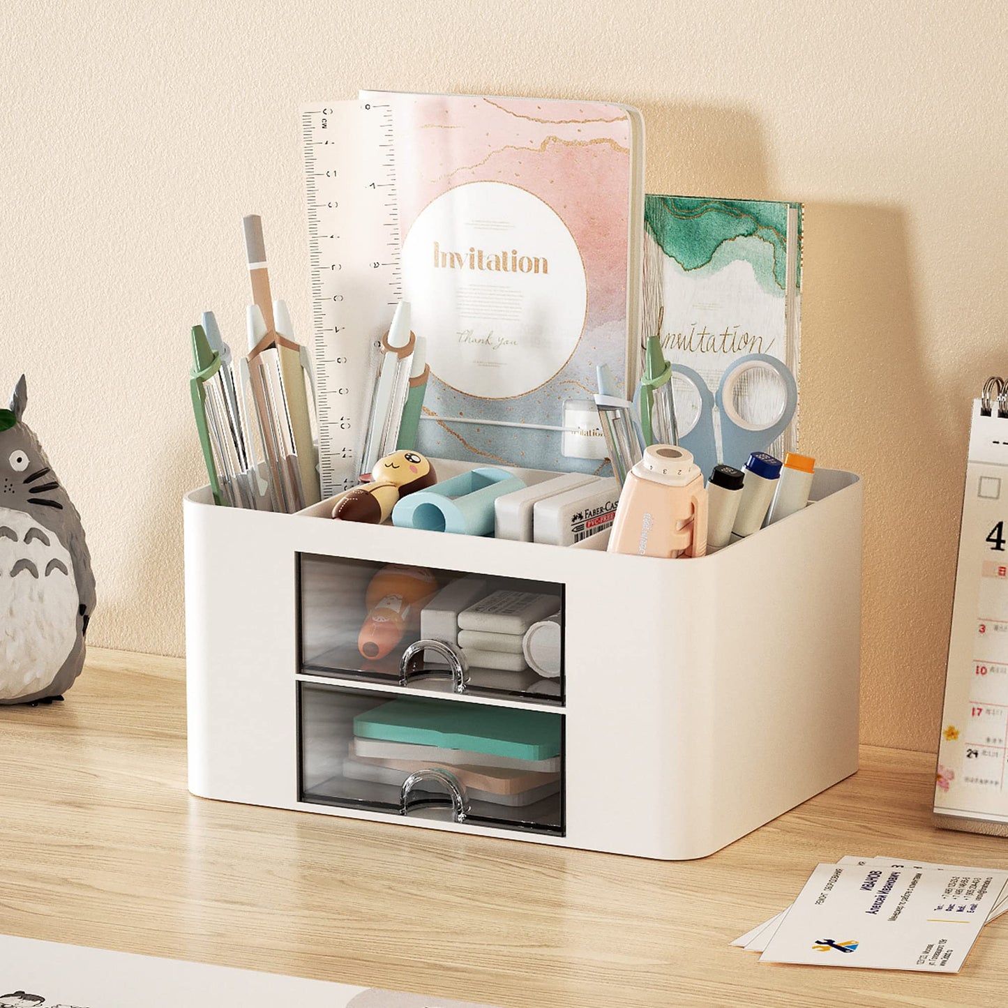 Marbrasse Pen Organizer with Drawer – White