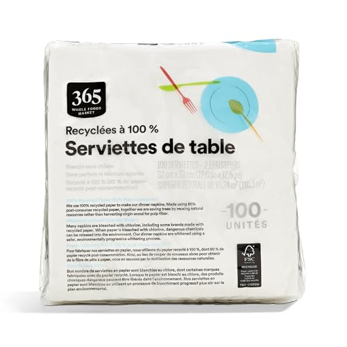 365 by Whole Foods Dinner Napkins 100 Count – 2-Ply