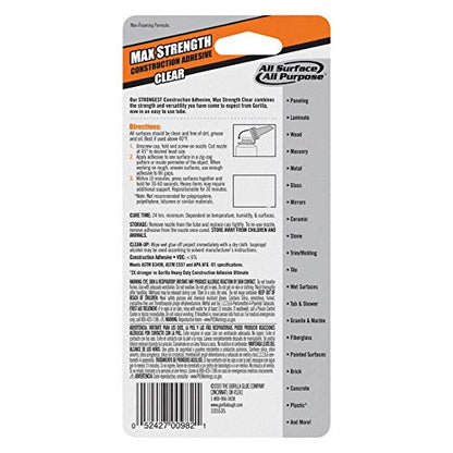 Gorilla Max Strength Construction Adhesive 2.5oz – Clear