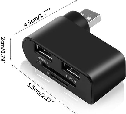 4-in-1 USB 2.0 Rotating Hub & Card Reader Dock – Black
