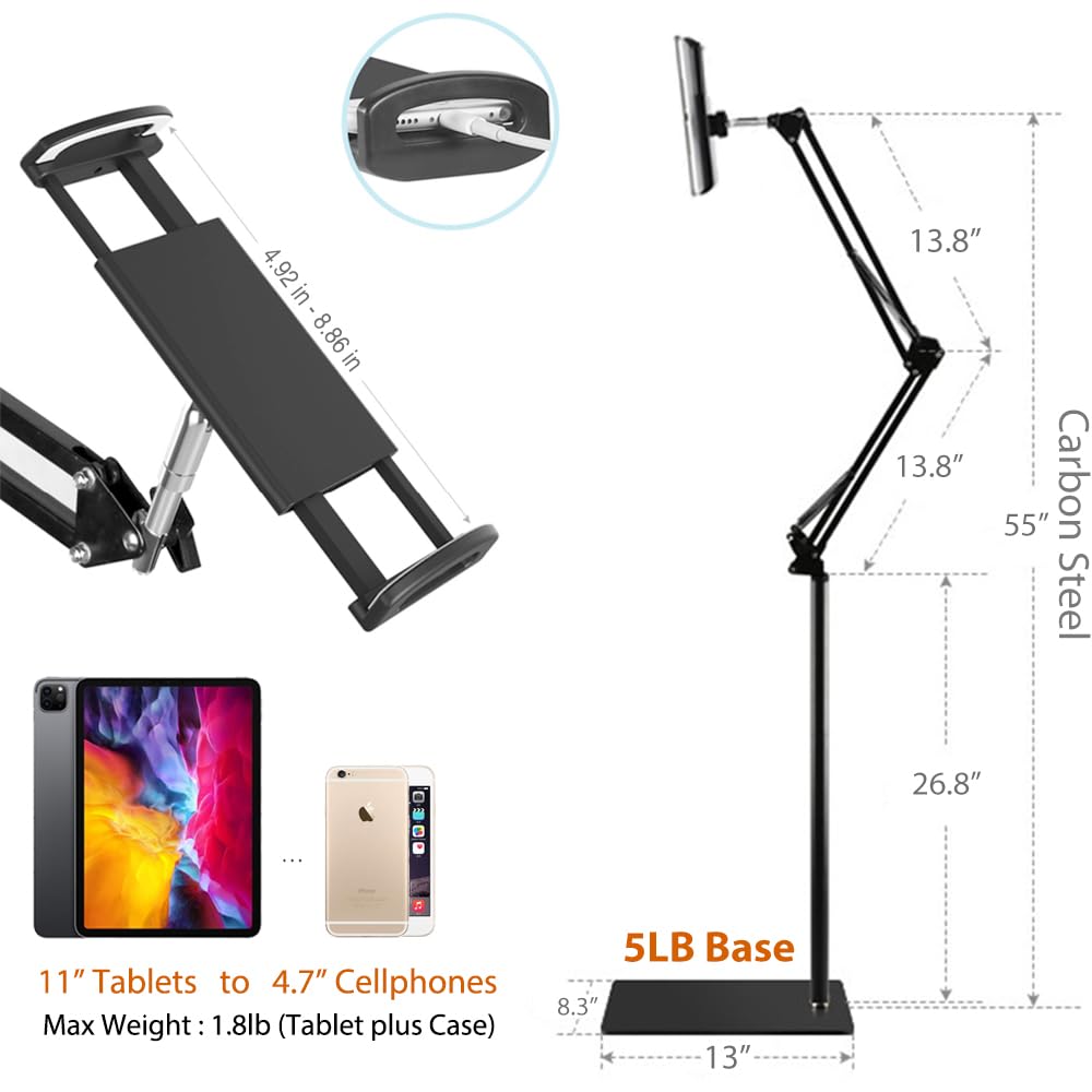 Adjustable Tablet Floor Stand with Metal Base – Universal Fit