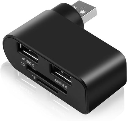 4-in-1 USB 2.0 Rotating Hub & Card Reader Dock – Black