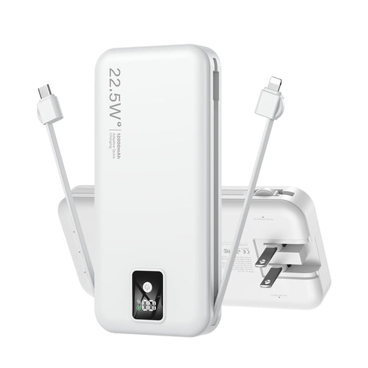 Portable Power Bank 12000mAh with Built-in Cables – Fast Charging