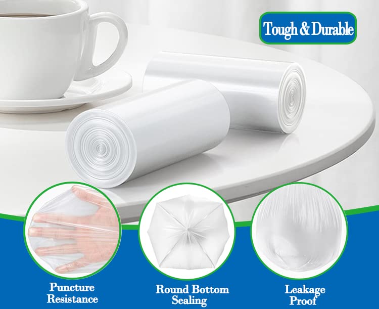 1.6 Gallon Small Clear Trash Bags, 120 Count – Strong Mini Bin Liners for Bathroom & Office