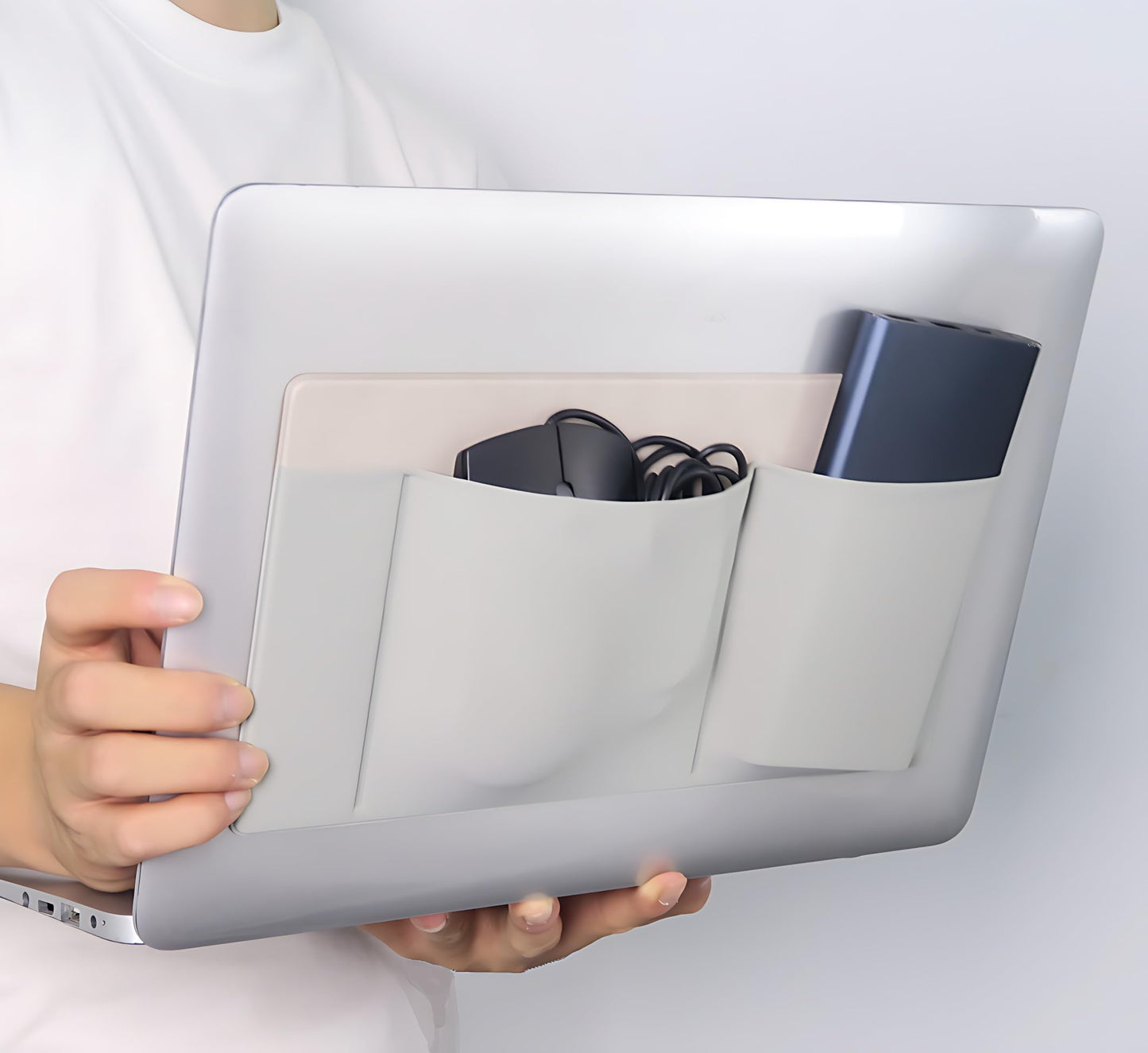 AMOZIFY 3-Pocket Laptop Organizer with Mouse Holder – Gray