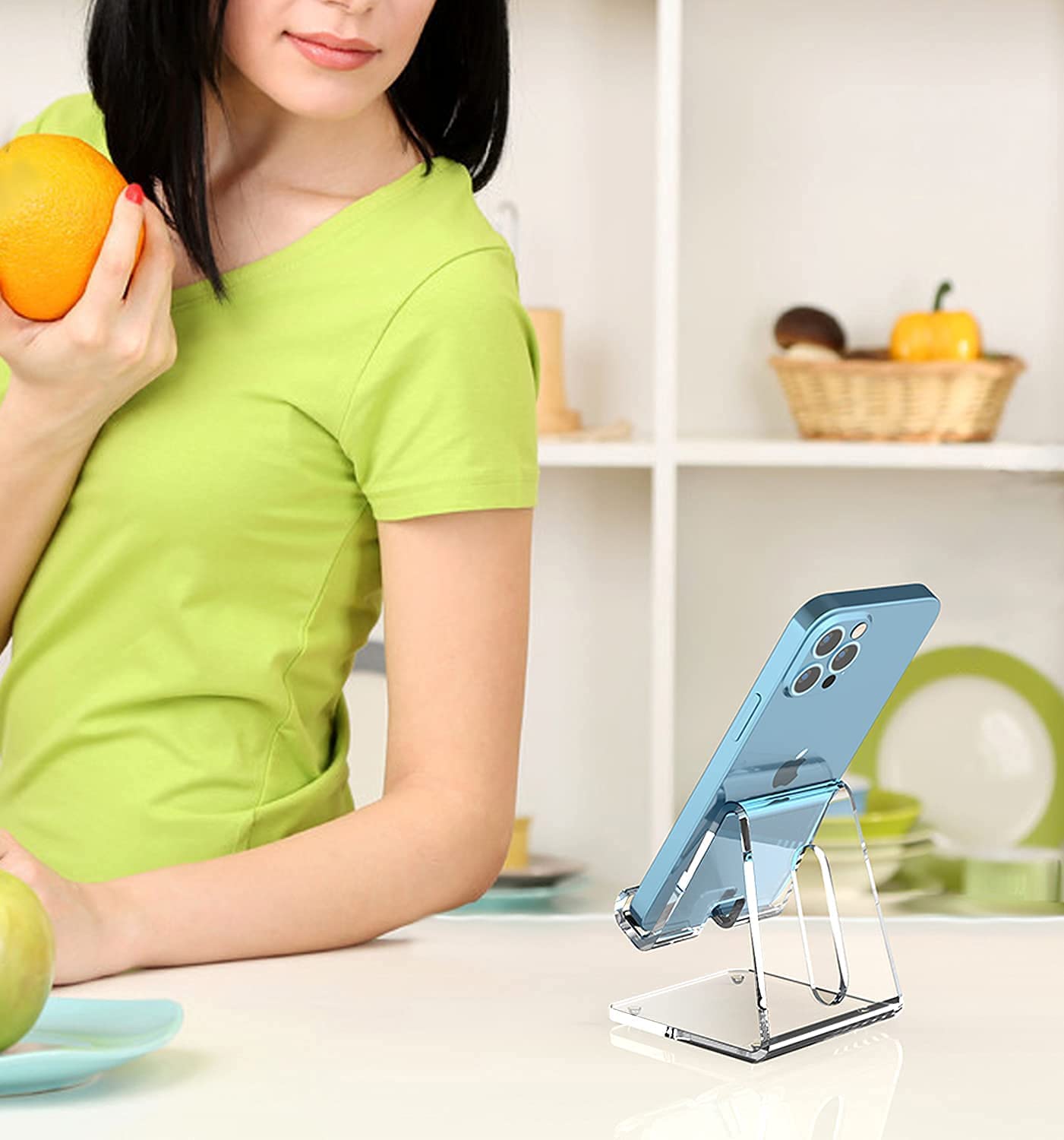 Crpich Acrylic Clear Phone Stand for Desk, Universal Compatible