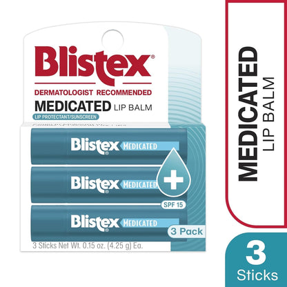 Blistex Medicated Lip Balm, SPF 15, 3 Count