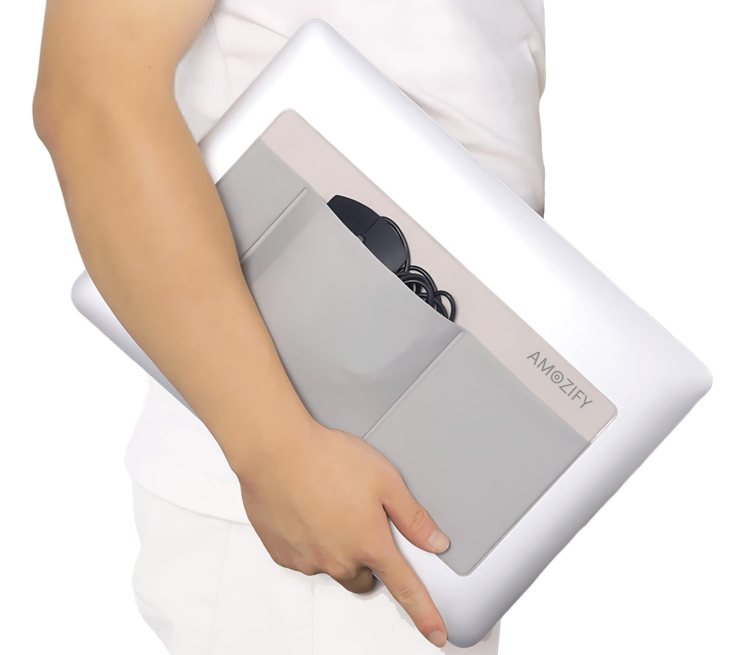 AMOZIFY 3-Pocket Laptop Organizer with Mouse Holder – Gray