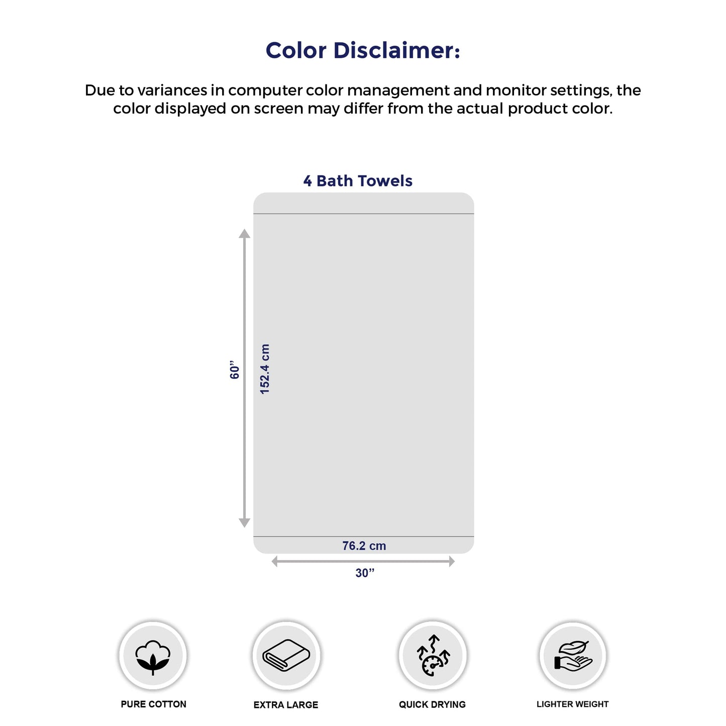 Extra Large Bath Towels, 4 Pack – 30x60 Inch Soft & Quick Dry Cotton, Dark Grey