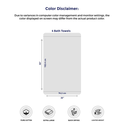 Extra Large Bath Towels, 4 Pack – 30x60 Inch Soft & Quick Dry Cotton, Dark Grey