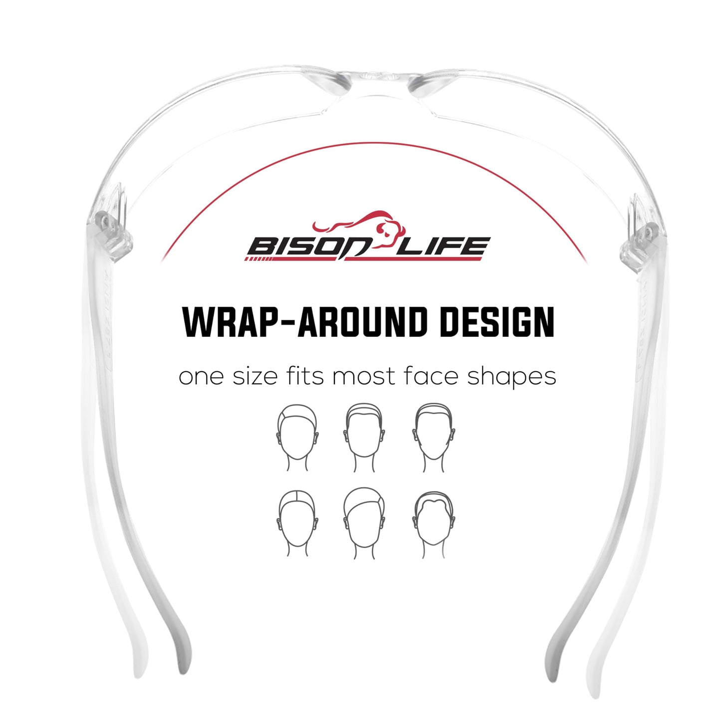 BISON LIFE Clear Safety Glasses – 12 Pack Box