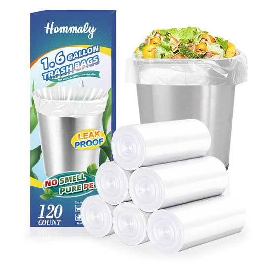 1.6 Gallon Small Clear Trash Bags, 120 Count – Strong Mini Bin Liners for Bathroom & Office