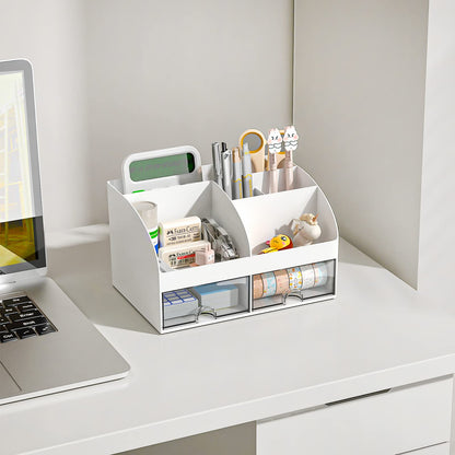 Desk Organizer with 6 Compartments & 2 Drawers – White
