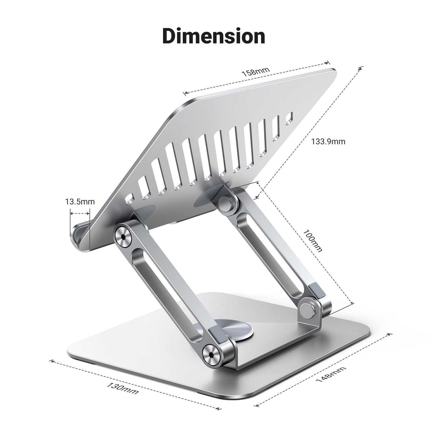 UGREEN 360° Rotating Tablet Stand – Aluminum Adjustable – Silver