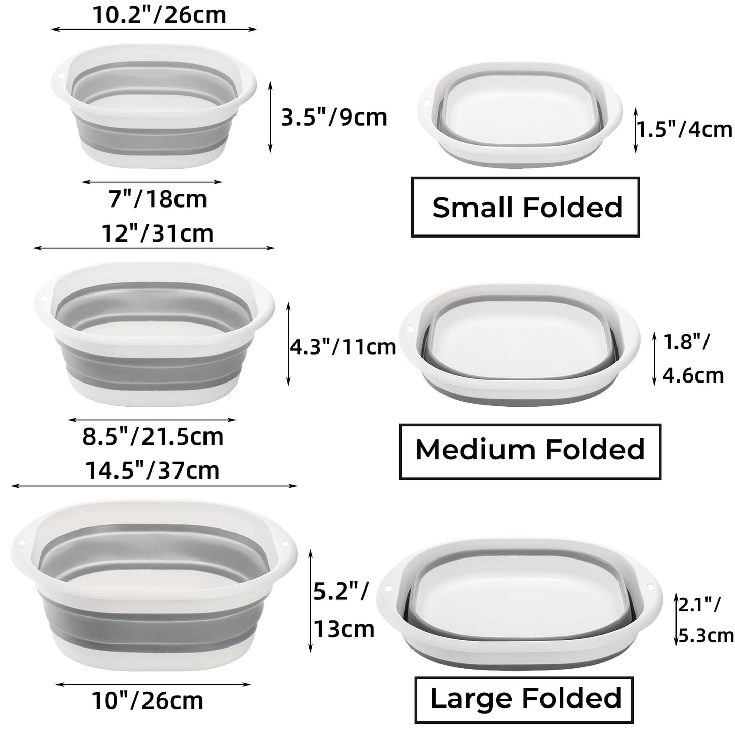 Goaste Collapsible Wash Basin, 3 Pack, Grey