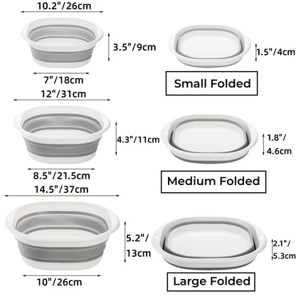 Goaste Collapsible Wash Basin, 3 Pack, Grey