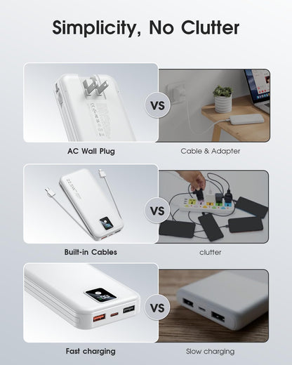 Portable Power Bank 12000mAh with Built-in Cables – Fast Charging