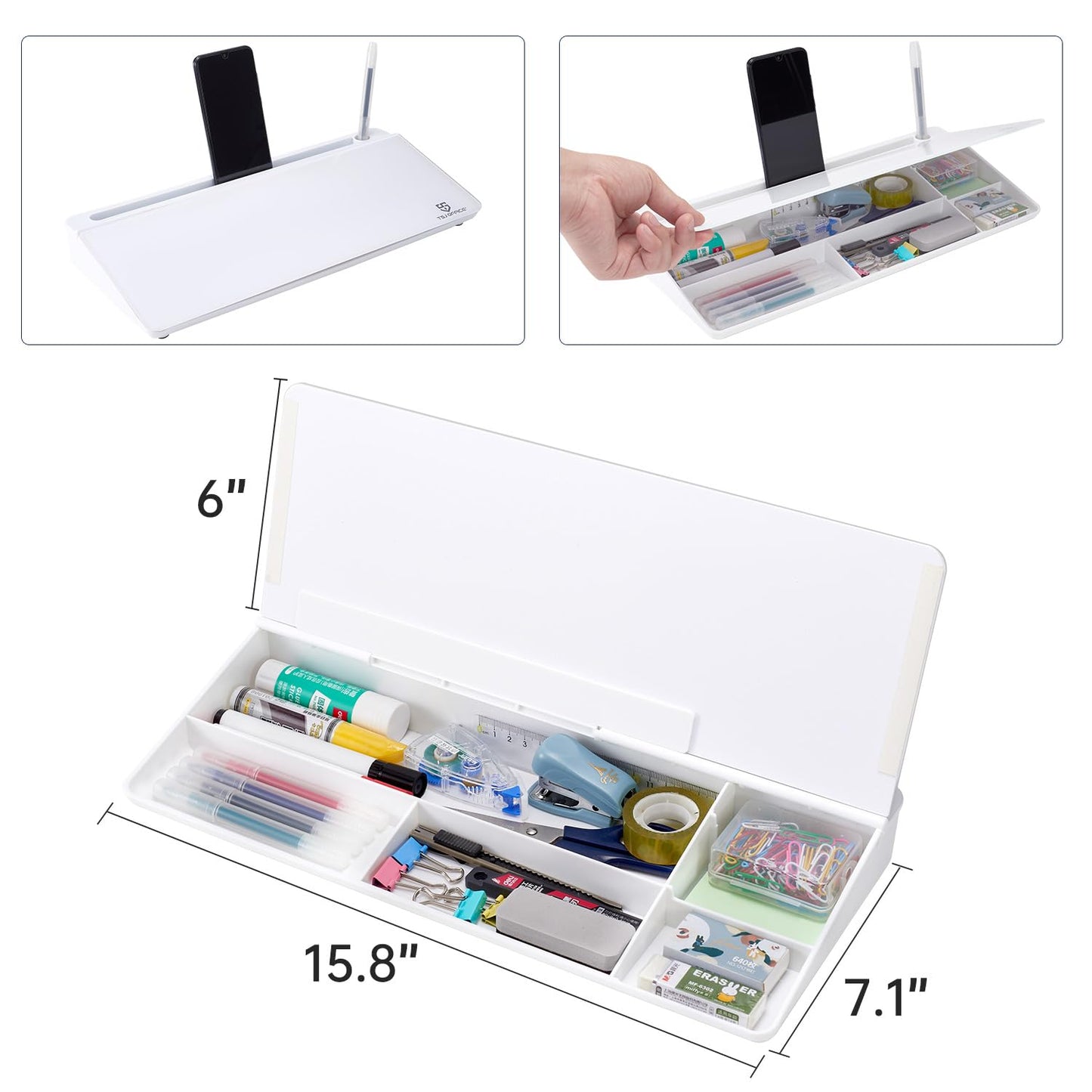 TSJ OFFICE Small Glass Whiteboard with Drawer – White