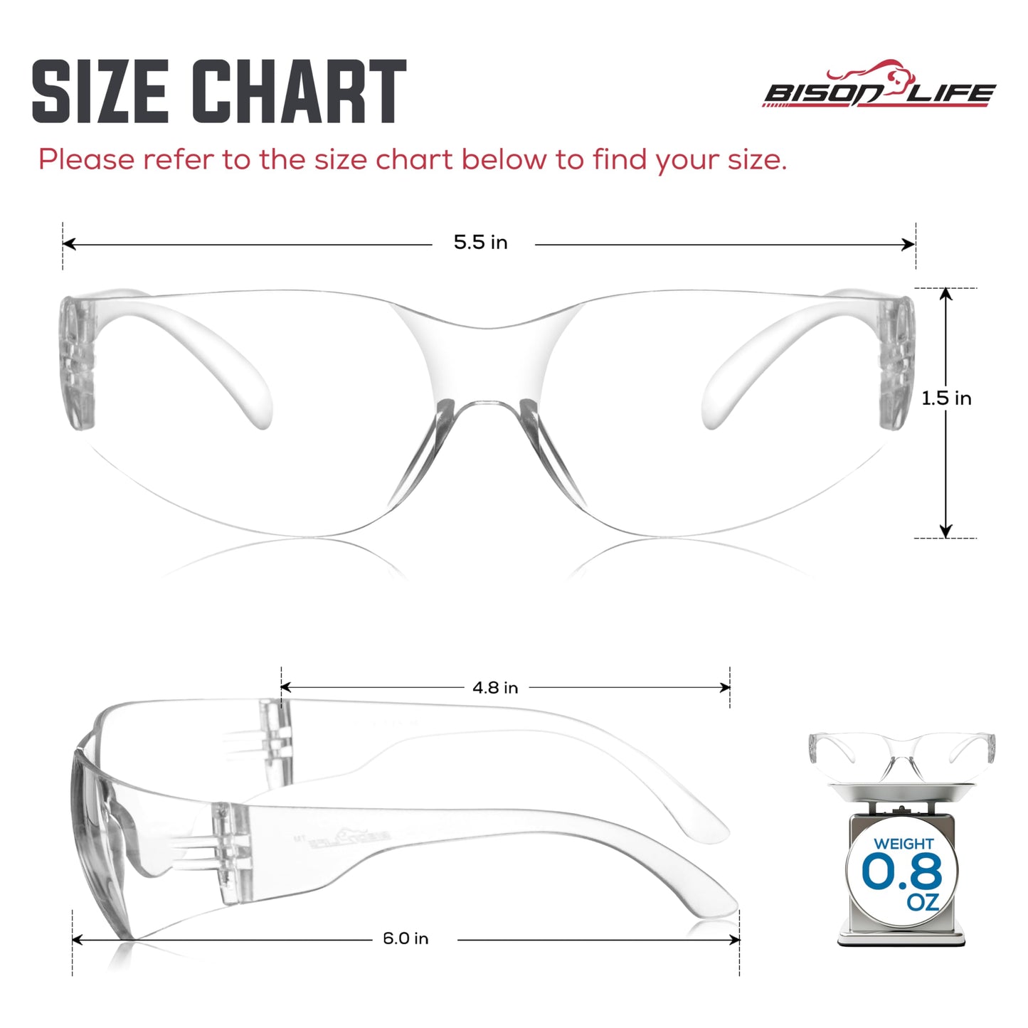 BISON LIFE Clear Safety Glasses – 12 Pack Box