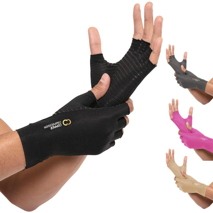 Copper Compression Fingerless Arthritis Gloves for Men & Women – Medium