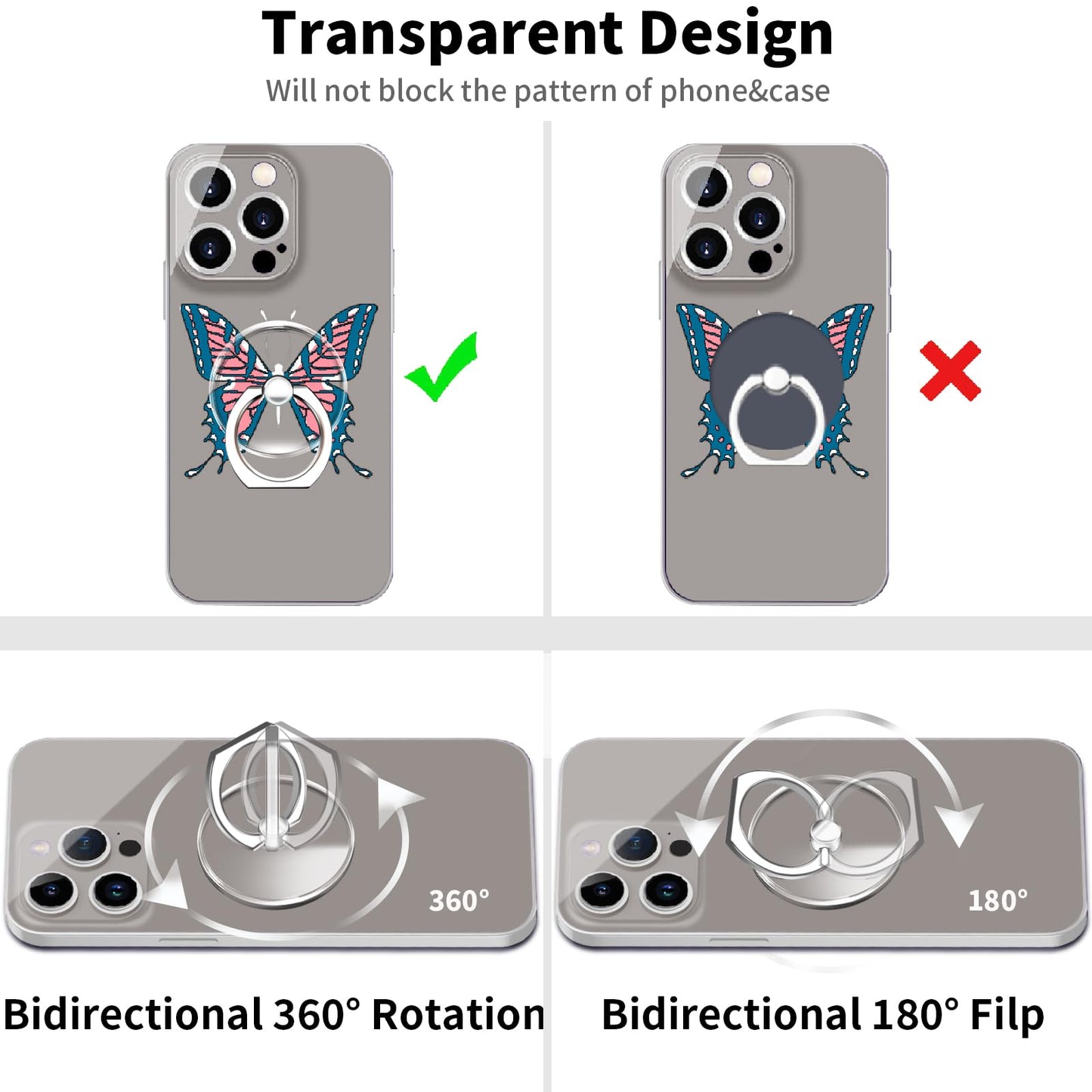 TACOMEGE Transparent Phone Ring Grip Holder – Clear Round