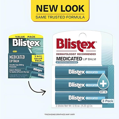 Blistex Medicated Lip Balm, SPF 15, 3 Count