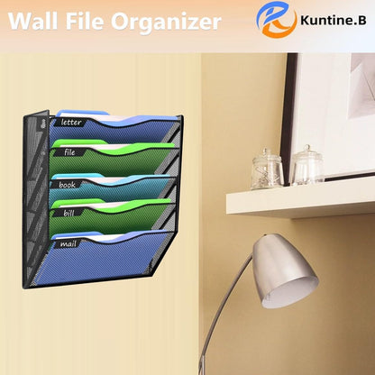 Kuntine.B Wall File Organizer, 5-Tier Hanging Magazine Holder – Black