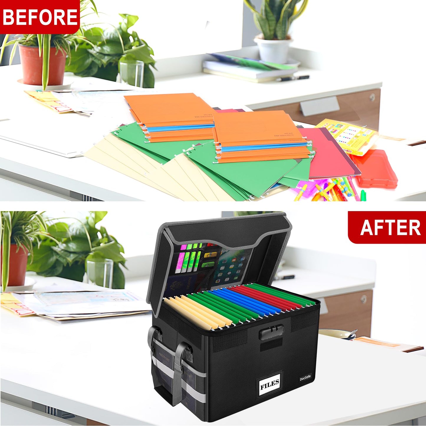 DocSafe Fireproof File Storage Box with Lock & Handle – Black