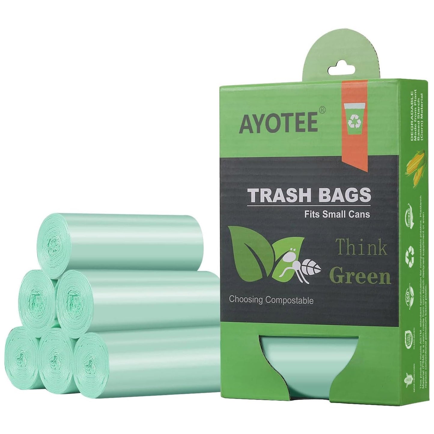 AYOTEE 1.2 Gal Compostable Trash Bags, 5L, Green