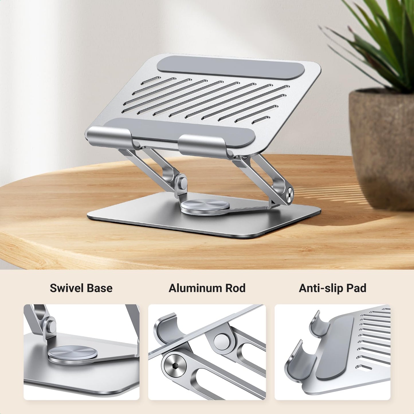 UGREEN 360° Rotating Tablet Stand – Aluminum Adjustable – Silver