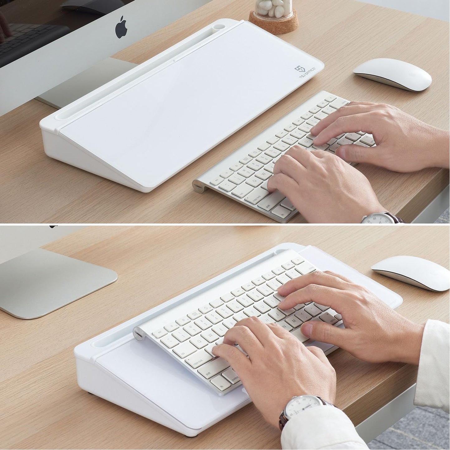 TSJ OFFICE Small Glass Whiteboard with Drawer – White