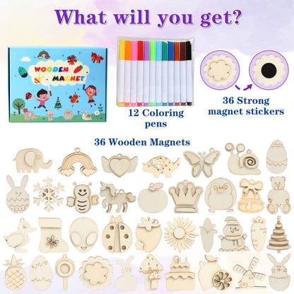 Worgree DIY Wooden Magnets Painting Kit – 36 pcs