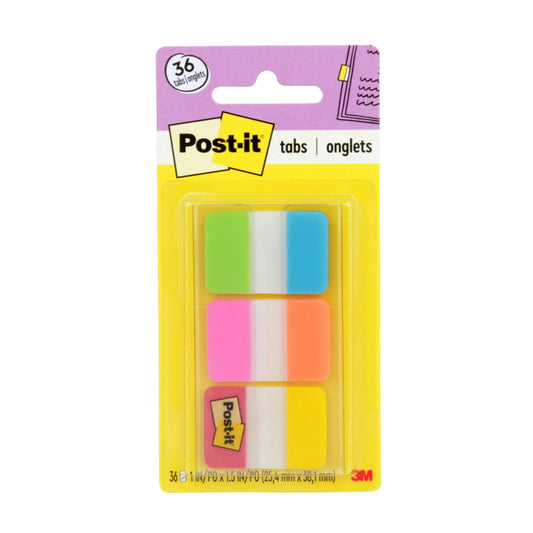 Post-it Solid Color Tabs 1 Inch – 6 Colors, 36/Dispenser