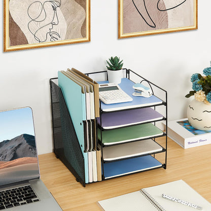LEKETREE 5-Tier Desk Letter Tray Organizer with File Holder – Black