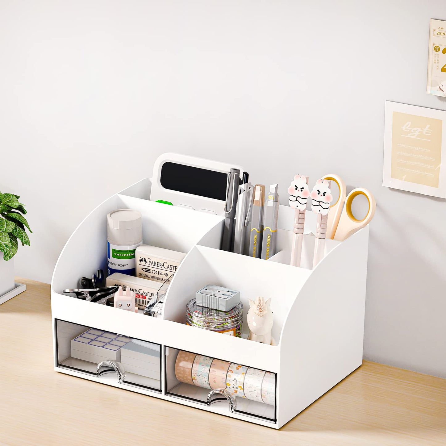 Desk Organizer with 6 Compartments & 2 Drawers – White
