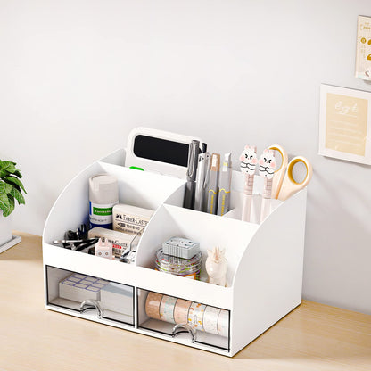 Desk Organizer with 6 Compartments & 2 Drawers – White