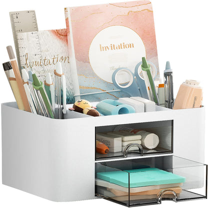 Marbrasse Pen Organizer with Drawer – White