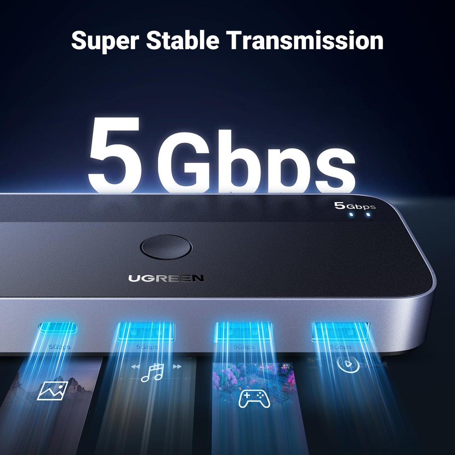 UGREEN 4-Port USB 3.0 Switch for 2 Computers – Includes 2 Cables