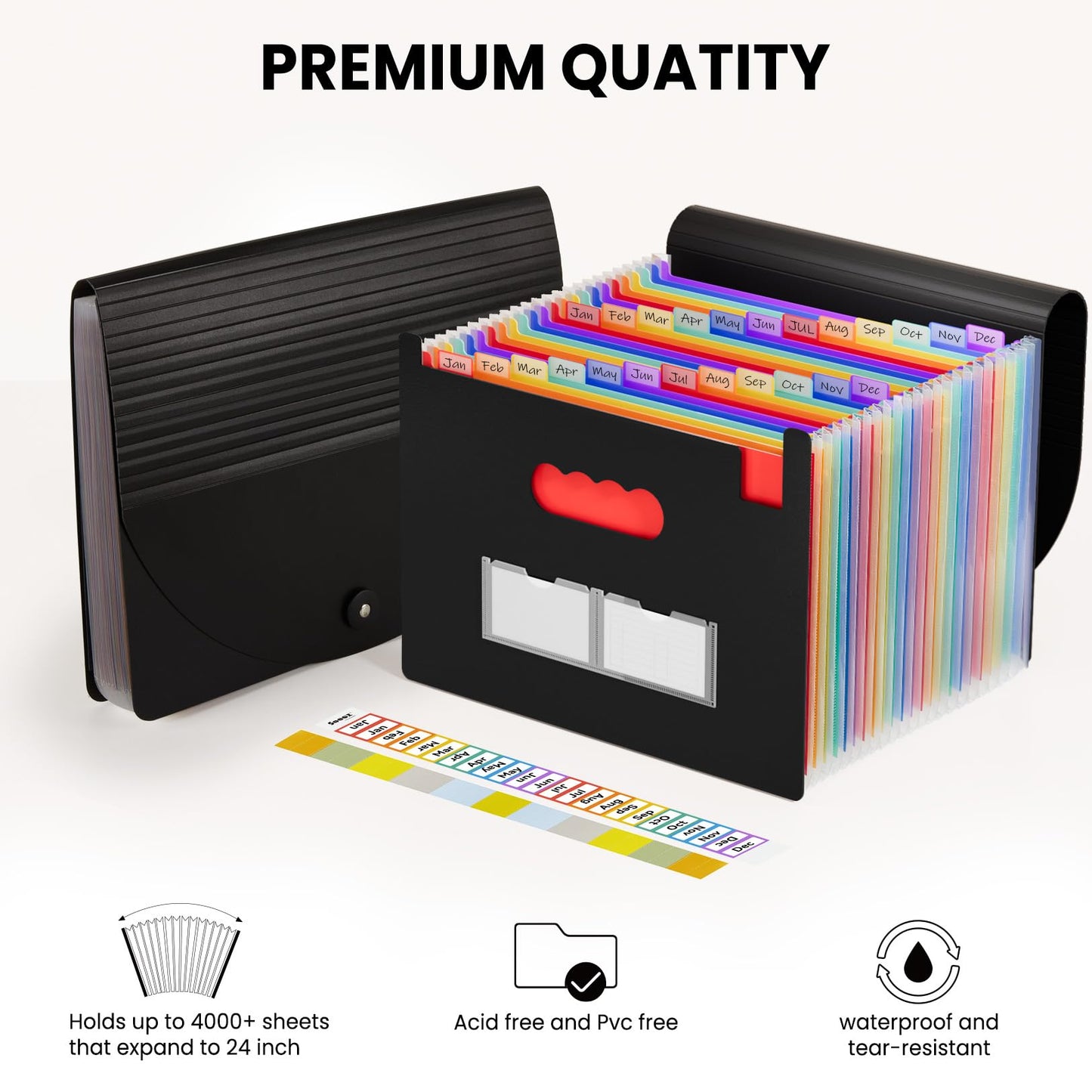 Sooez 24 Pocket Expanding File Folder Organizer – Black