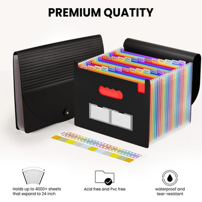 Sooez 24 Pocket Expanding File Folder Organizer – Black