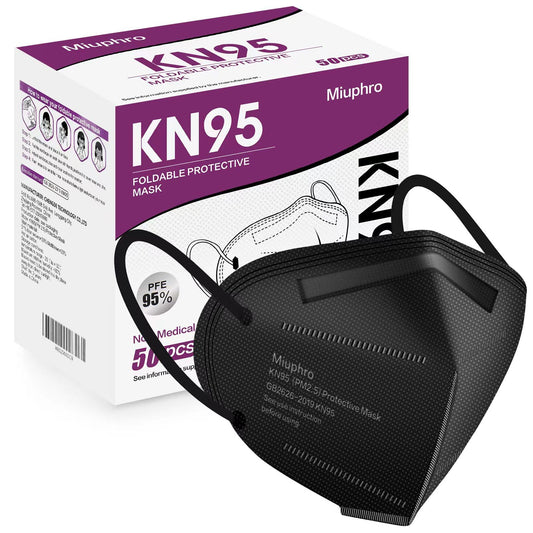 Miuphro KN95 Face Masks, 50 Pack Disposable 5-Layer – Black