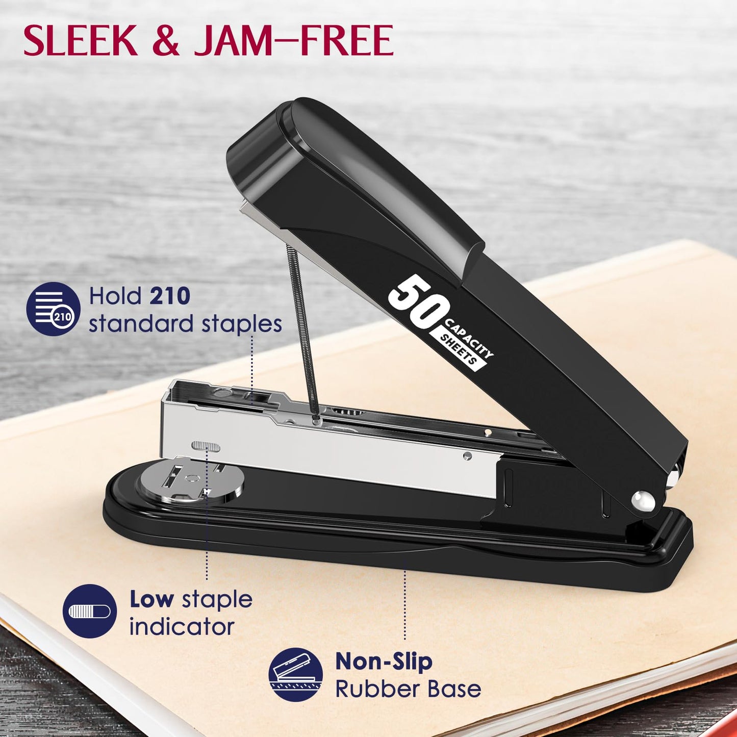 Heavy Duty Metal Stapler with Staples & Remover – Black