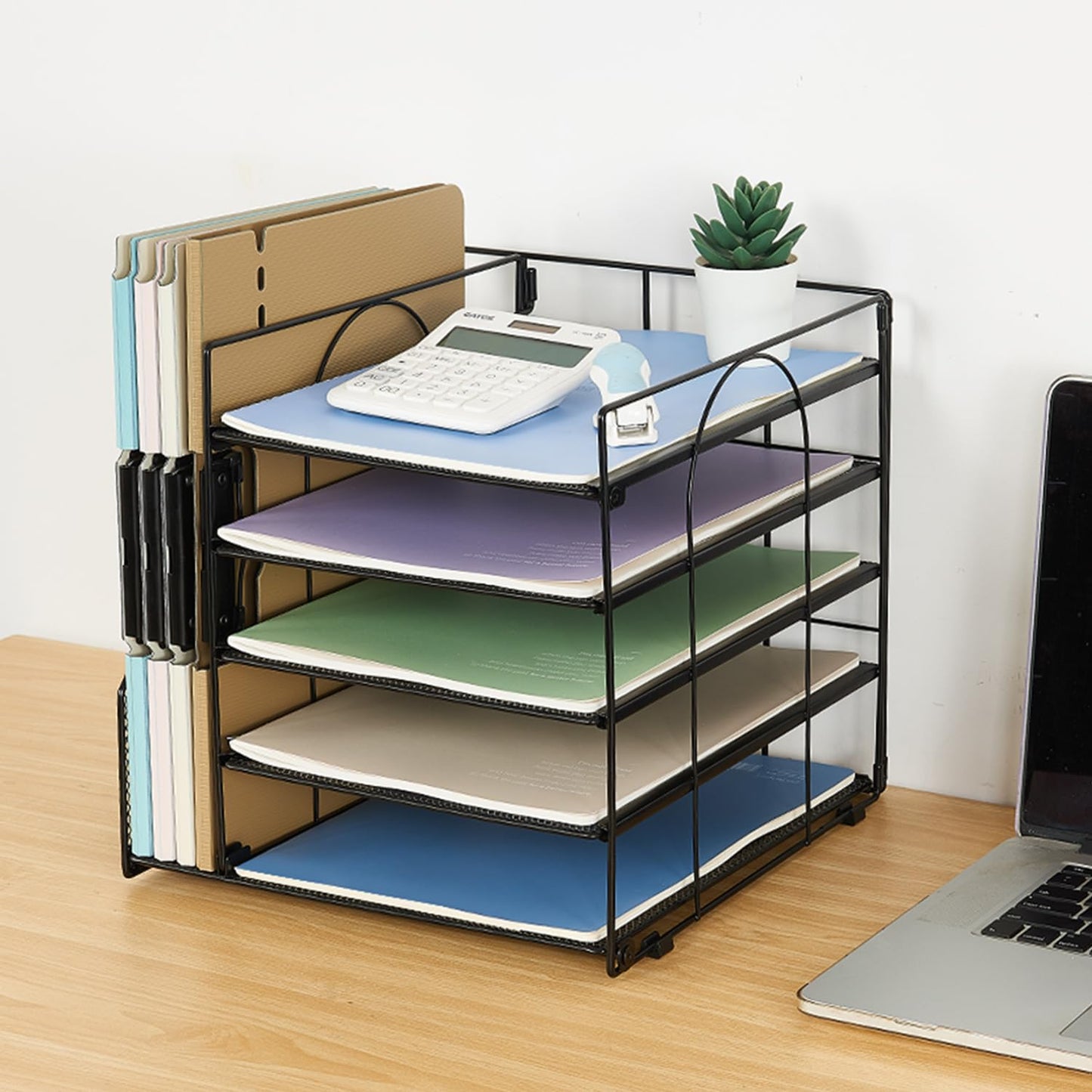 LEKETREE 5-Tier Desk Letter Tray Organizer with File Holder – Black